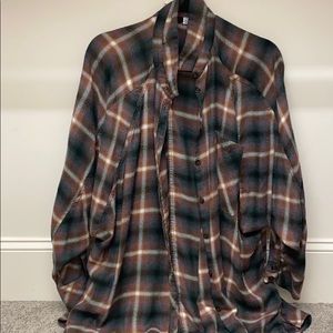 BDG Brendan Cozy Flannel Button-Down Brown Multi